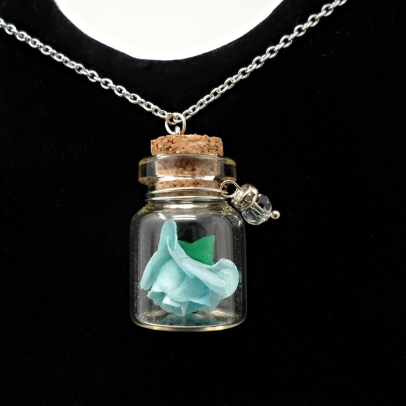 Blue Rose Wish Bottle Necklace - Picture 6 of 7